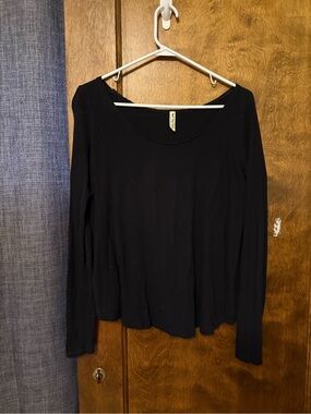 Free People Black Long-Sleeve Scoop Neck Top